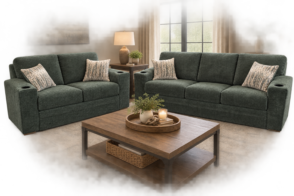 4200 Pine Green Sofa and Loveseat