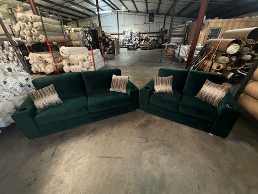 4200 Evergreen Velvet Sofa and Loveseat
