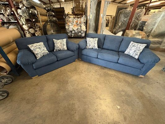 3600 Denim Blue Sofa and Loveseat